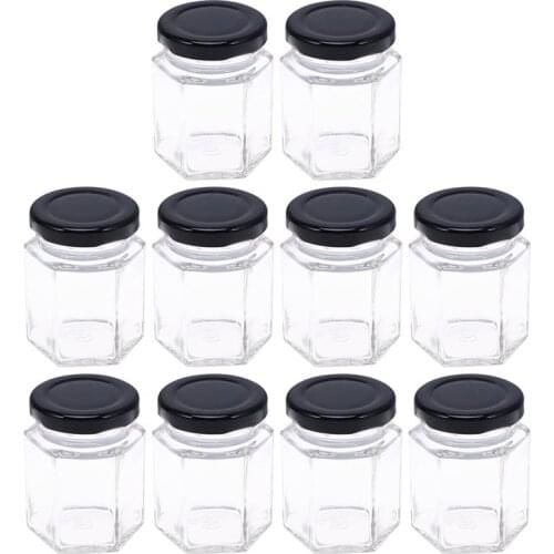 10pcs 45ml 85ml Hexagon Transparent Glass Bottle Honey Storage Bottle Empty Jar Nut Sugar Canister Tank Kitchen Storage Jar