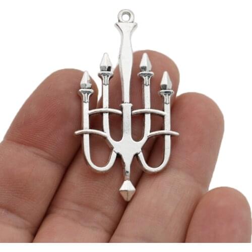 10PCS Antique Silver Plated Candlestick Charm Pendants for Jewelry Making Bracelet DIY Accessories 50x27mm