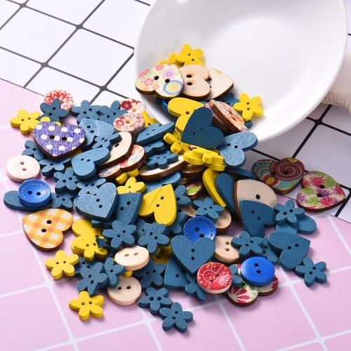 100PCS Random Mixed Decorative Buttons Lovely Conveyance Double Holes Mix Sewing Wooden Plastic Buttons Flatblck Scrapbooking