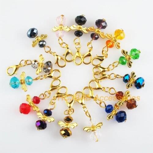15 New Angel 14x22mm Charms Mixed Flat Crystal Gold Color Star Retro With Lobster Claw Clasps