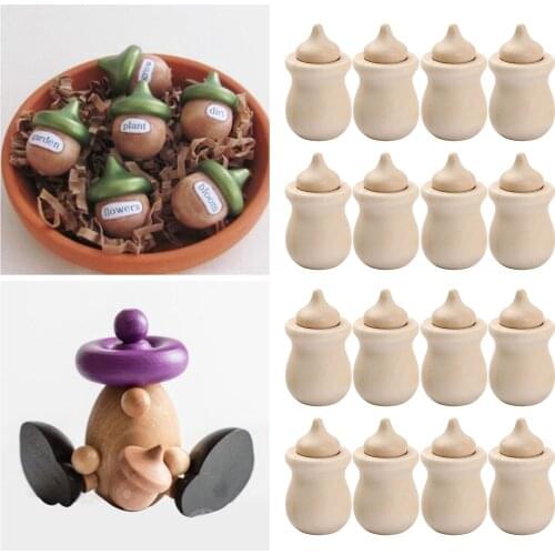 16pcs/lot Mini Acorn Nut Ornaments Wooden Peg Dolls Unfinished Rustic Wedding Party Decor Xmas Tree Christmas Decorations