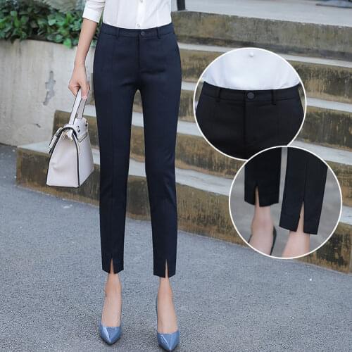 2020 New Fashion Spring Summer Women Elegant Long Trousers Formal Office Ladies Slim High Waist Solid Color Straight Pants A26