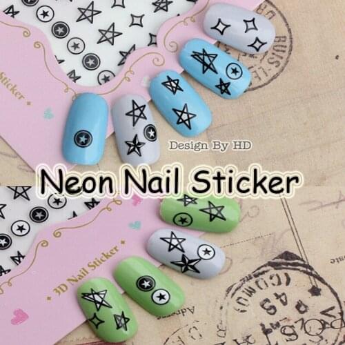 24pcs Black Hollow Star Nail Art Stickers White Round Nail Decals Cute Sparkle French Manicure Decorations no.10