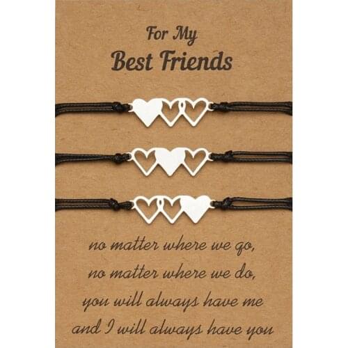 3pcs/Set Women Sisters Triplets Charm Bracelets Stainless Steel Anti Allergy Birthday Gift Unique New Heart Shape Jewelrys