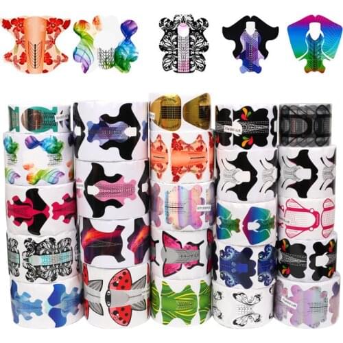 500Pcs/Roll Acrylic UV Gel Nail Extension Tips Nail Form Sticker Self-Adhesive Decal Paper Guide Mold Manicure French Nail Form