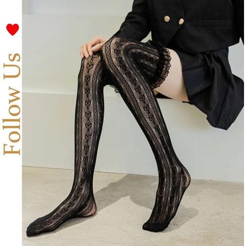 White lace over the knee socks female jk long tube heart-shaped lace stockings black lace socks