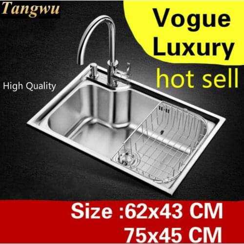 Free shipping Apartment high quality wash vegetables kitchen single trough sink 304 stainless steel hot sell 62x43/75x45 CM