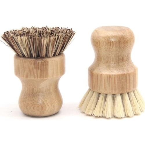 Kitchen Cleaning Brush Sisal Palm Phoebe Bamboo Short Handle Round Dish Brush Cleaning Bowl Brush Pot Brush