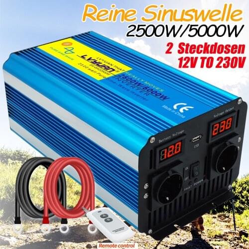 DC12V/24V to AC 110V/230V 2500W/5000Watts Peak Dual LED Display Pure Sine Wave US/EU Socket Home/outing Power Inverter