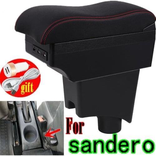 For Renault Sandero Armrest box Interior Parts special Retrofit parts Car Armrest Center Storage box with USB LED light