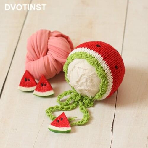 Dvotinst Newborn Photography Props for Baby Cute Watermelon Knitted Hat Wrap Fotografia Accessories Studio Shooting Photo Props