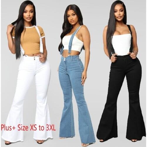 Black Bell Bottom Jeans Women Fashion Slim Adjustable Straps Overalls Jeans Teen Girls Casual Skinny Flared Suspenders Trousers