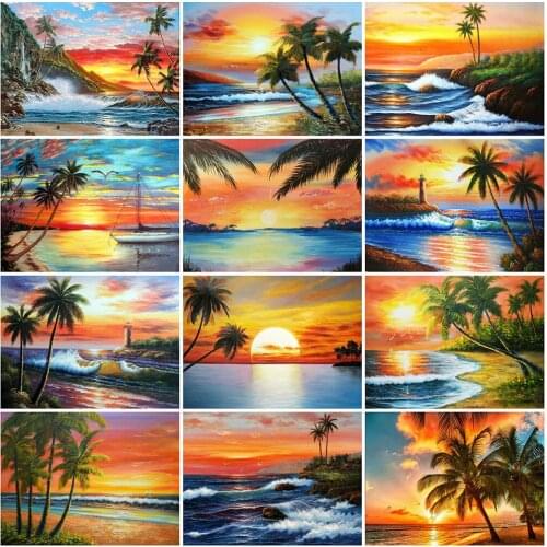 Evershine 5D DIY Diamond Painting Seaside Full Square Round Diamond Embroidery Sunset Landscape Craft Kit Home Decorations