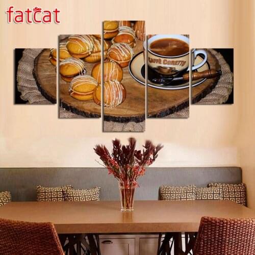 FATCAT 5 Pieces Diy Diamond Painting Coffee Drink Cookies Needlework Decorative full Square Round Diamond Embroidery Sale AE801