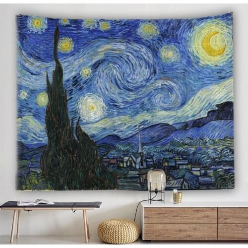 Top sale Great masterpiece art tapestry Van Gogh Starry night decor curtain cloth blanket paintings Beach Towel giant poster