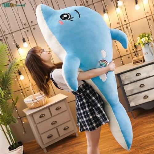 60-130cm Dolphin Plush Toys Soft Stuffed Plush Animals Toy Birthday Gift for Kid girl Playmate Baby Sleep Partner