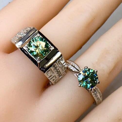 Inbeaut Pass Diamond Test Couple Wedding Rings Excellent Cut 1 ct Green Moissanite Ring for Men&Women Classic Engagement Jewelry