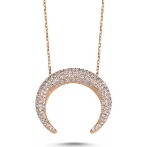 KUTAYDAN Zircon Cubic Zirconia Reverse Crescent Necklace 925 Sterling Silver