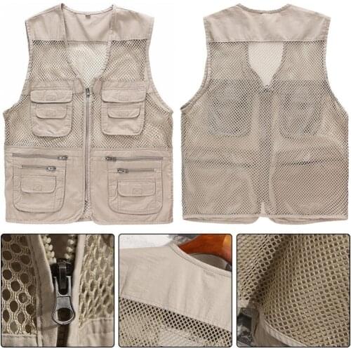 Summer multi-pocket vest single layer outdoor fishing hiking waterproof mesh vest jacket cotton fishing vest