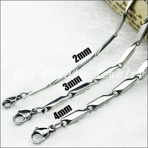 2/3/4 mm Hot Fashion Men Women Jewelry Silver Color Stainless Steel Stick Chain Unisex Necklace Not Fades High Quality 18~30"