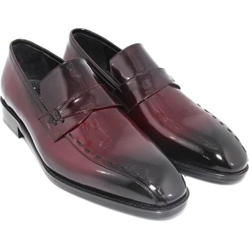 SHENBINs Exclusive Handmade Formal Loafers with 3 cm Leather Soles, Burgundy, Mens Fashion Footwear