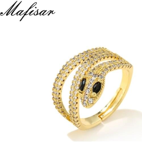 Mafisar Unique Design Black CZ Eye Snake Shape Ring For Women aaa+ cubic zirconia Gold Color Open Ring Female Wedding Jewelry