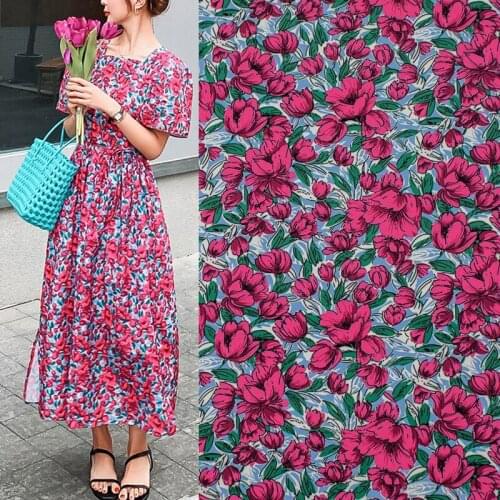 Magenta Flowers Digital Printing Fabric For Dress Tissus Au MÈTre Telas Algodon Estampadas Sewing Ткань Для Шитья Vestidos DIY