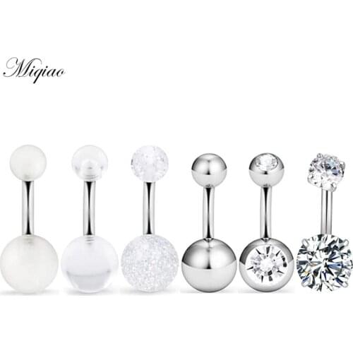 Miqiao 6pcs Hot Sale Stainless Steel Set Transparent White Double Belly Button Ring Exquisite Body Piercing Jewelry