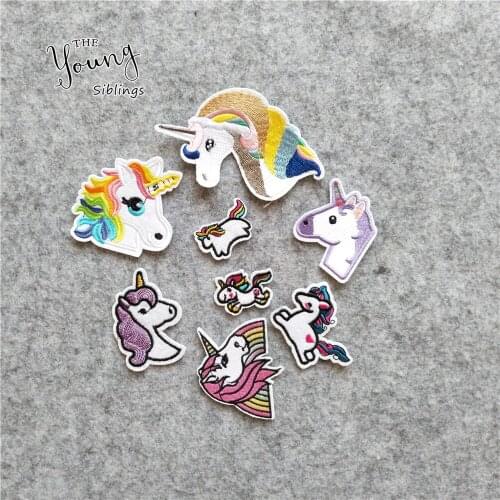 Cartoon Unicorn iron on Patches Cap Clothes Stickers Bag embroidered Applique Stripes Clothes Sewing DIY Apparel Accessories
