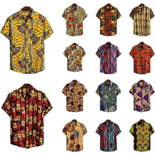 Men Dashiki Loose Blouse Fashion Tee Tops Bazin Riche African India Casual T Shirt Ankara Homme Short Sleeve Print Retro Clothes