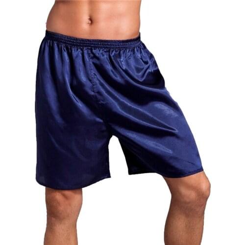 Men Silk-like Short Pants + Bathrobes Long Sleeve satin sleep bottoms male prints faux silk shorts summer solid color