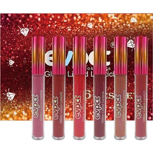 6PCS Lip Gloss Set Matte Glitter Metallic Liquid Lipstick Set Diamond Lip Gloss Lip Line Cosmetic Lip Glaze Red Sexy Lips Makeup