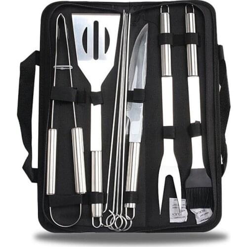 BBQ Grill Accessories Tools Set Stainless Steel Grilling Tool Carry Bag Grill Mat Camping Barbecue Utensil Kit Fork Tong Spatula