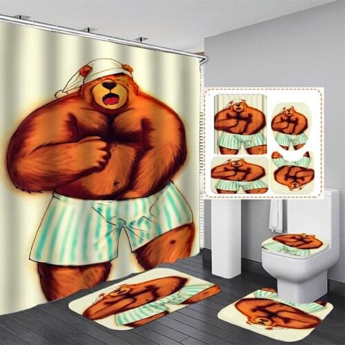 Home Decor Bathing Waterproof Shower Curtain Set with 12 Hooks Toilet Covers Bath Mats Bathroom Non-slip Rug Carpet Polyester