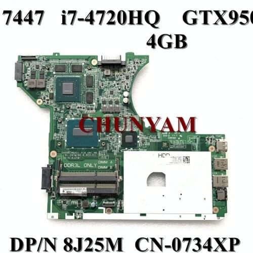 NEW i7-4720HQ DA0AM7MB8D1 FOR Dell inspiron 14-7000 7447 Laptop Motherboard DP/N 8J25M CN-0734XP 734XP Mainboard 100% tested