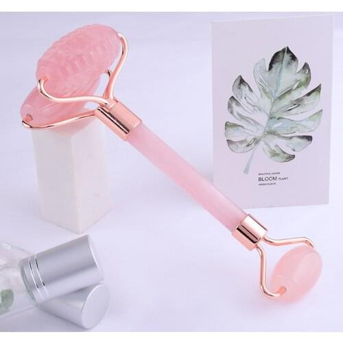 The New Sawtooth Double Big Roller Face Massage Tool Natural Rose Quartz Body Eye Neck Healing Stone Health Care Beauty Massager
