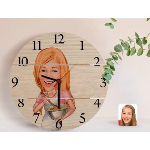 Personalized Female Chef Caricature Of Authentic Wooden Pallet clock