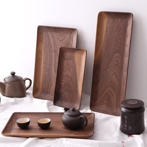 Rectangle Black Walnut Wood Pan Plate Fruit Dishes Saucer Tea Tray Dessert Dinner Bread