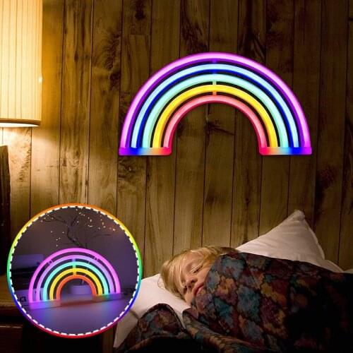 Rainbow Neon Signs Battery Powered Acrylic Wall Decor Hanging Decorative Home Atmosphere LED Night Lights for Girls J2Y