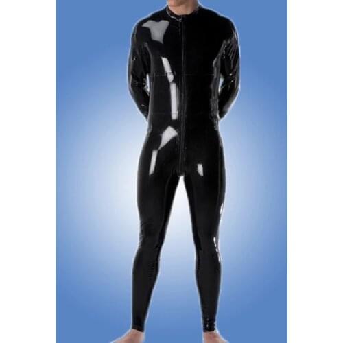 Sexy men latex catsuit front crotch zipper rubber body suits 100% natural rubber handmade