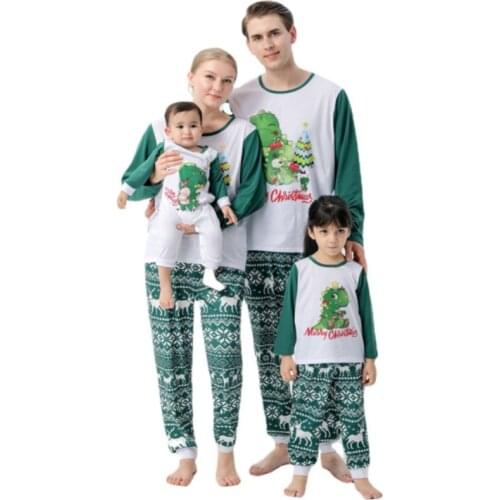 Family dress matching color printing cute cartoon suit baby boy family Family Christmas pajamas