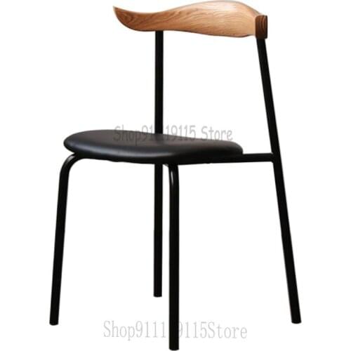 Nordic Horn Chair Solid Wood Iron Back Restaurant Home Office Meeting Chair Modern Simple Industrial Style Dining Chair