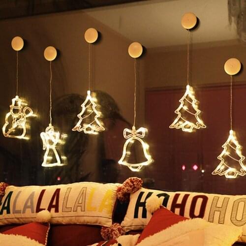 Battery power Led Christmas Suction cup lights Xmas tree Star Snowman Bell Angel Elk Styles Lamp for Christmas Home Decorations