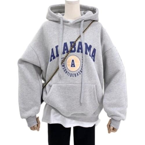 Oversized Hoodie Womens Sweatshirt Autumn Winter Korean Fashion Thicken Kawaii Alabama Print Harajuku Pullover Female Coat Gray
