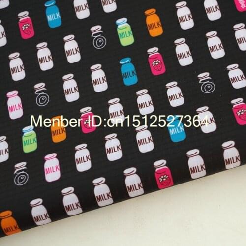 PVC coated waterproof fabric - Milk bottle on black background (WF073)