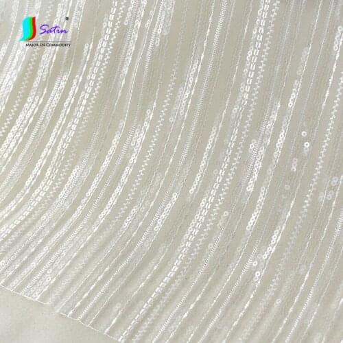 High-end White Background Tulle Sequin Stripe Style Fashion Wedding Dress Clothes Women Skirt Fabric A0073L
