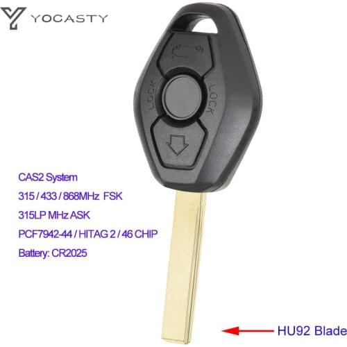YOCASTY 3 Buttons Cas2 Remote Key 2 Track For BMW 1 3 5 6 Series with HU92 Blade