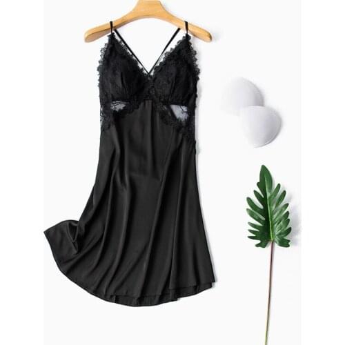 Women Nightdress Satin Intimate Lingerie Lace Strap Nightgown Sexy Sleep Dress Perspective Home Dressing Gown Nightwear