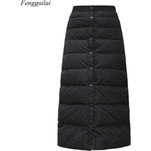 2021 Winter Plus Size Maxi Skirts Womens Single-Breasted Bottoms Black High Waist Loose Long A-Line Skirt