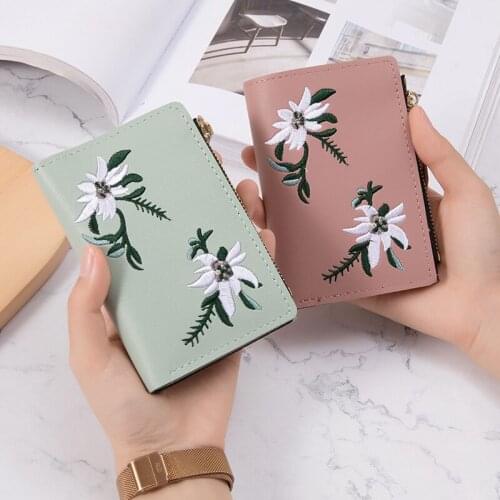 Womens Wallets New Print Flower Short Wallet For Woman Zipper Female Leather Card Holder Mini Coin Purses Ladies Wallet Purses